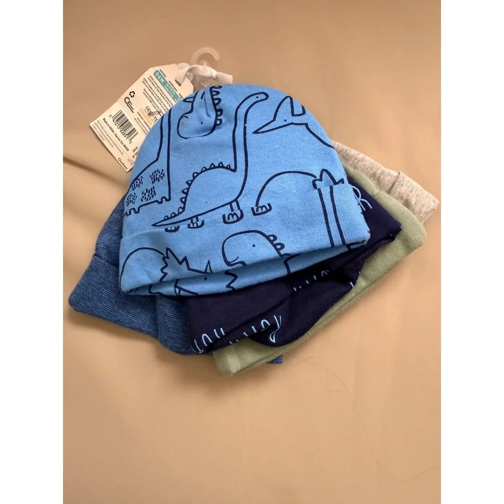 Gerber Baby Boy‎ 5 Pack Dinosaur Caps Beanies Blue Grey Green 0-6M New